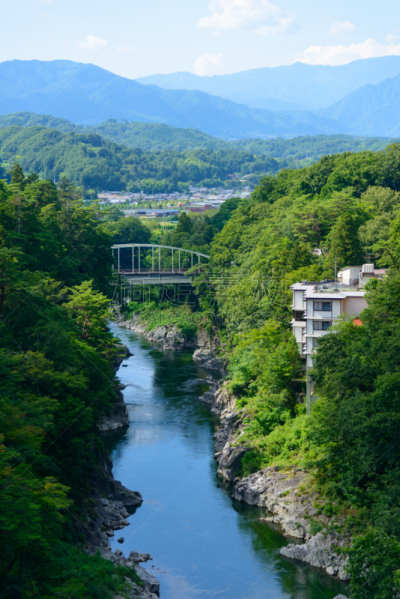 颐达,长野县,日本,山谷,著名自然景观,垂直画幅,悬崖,高视角,无人,夏天