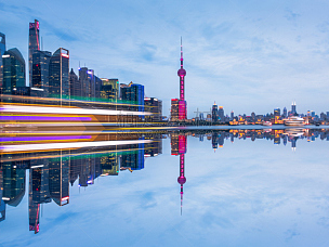 上海,城市天际线,水,天空,水平画幅,无人,黄浦江,户外,浦东,滨水