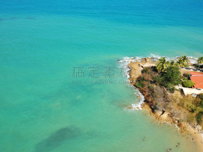 海洋,在上面,看风景,岩石,绿色,南美,休闲活动,水平画幅,高视角,沙子