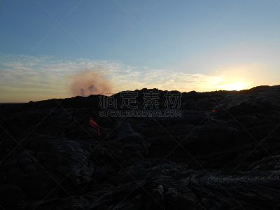 熔岩,在上面,洛阿山,几劳亚活火山,夏威夷人,火山岩,天空,水平画幅,夜晚,火山地形