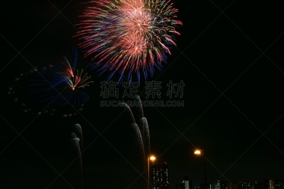 焰火,足立区,夜晚,无人,东京,2015年,图像,夏天,水平画幅,日本