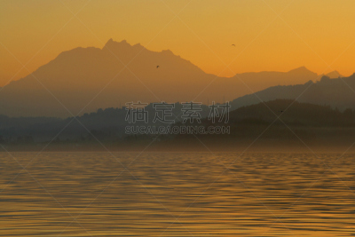 曙暮光,阿尔卑斯山脉,驻格湖,水,天空,灵性,水平画幅,夜晚,无人,夏天