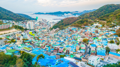 韩国,城市,都市风景,远古的,乡村,釜山,航拍视角,顶部,传统,商务