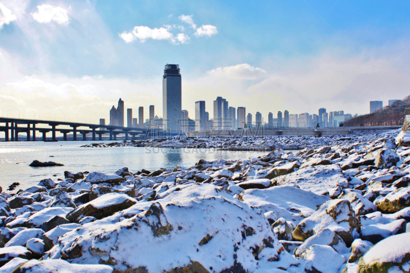 大连,雪,海湾,建筑结构,冬天,图像,海洋,无人,中国,礁石