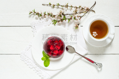 樱桃,枝,樱桃树,果冻,模塑,明胶,水平画幅,水果,无人,浆果