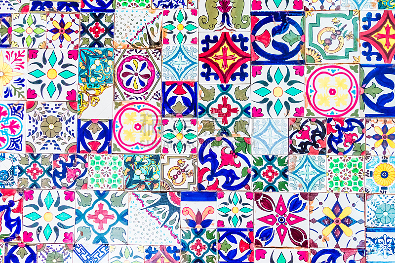 摩洛哥,瓷砖,镶嵌图案,纹理,水平画幅,无人,满画幅,多色的,摄影
