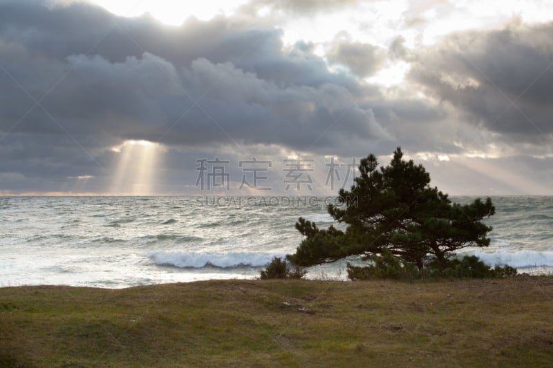 云景,希尤县,水平画幅,秋天,无人,户外,海洋,海滩,十二月,阳光光束