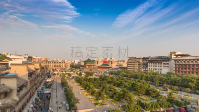 西安,陕西省,水平画幅,墙,建筑,夜晚,路,旅行者,夏天,户外