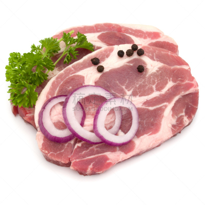 颈,排骨,生食,肉,欧芹,猪肉,叶子,洋葱,胡椒,背景分离