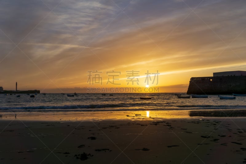 加的斯,帕雅-德拉卡勒塔,全景,西班牙,春天,白昼,天空,水平画幅,云,无人