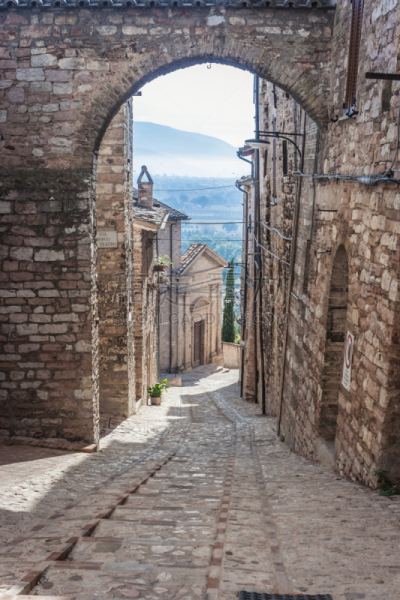 View of a street in Spello, Umbria, Italy