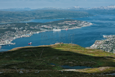 特隆姆瑟,山,挪威,全景,水,天空,水平画幅,无人,海港,夏天