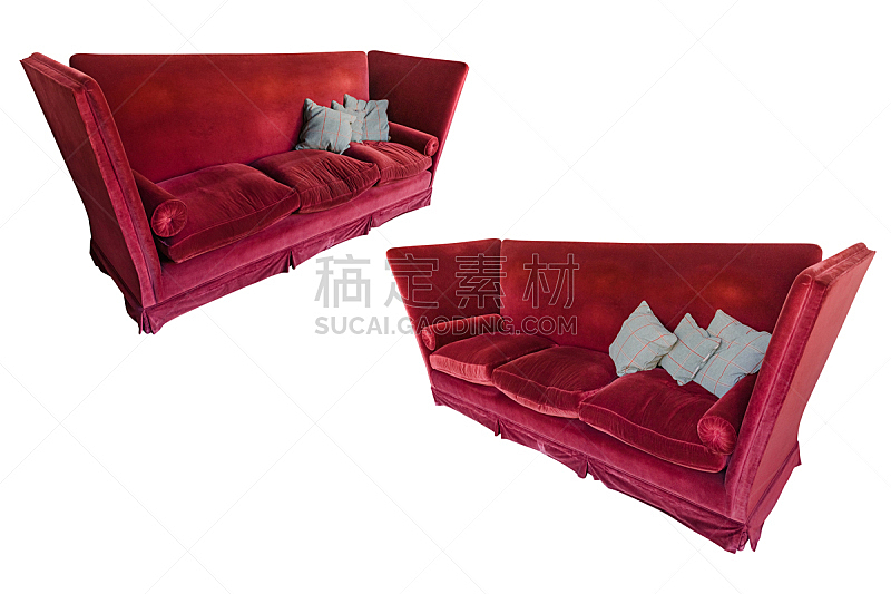 red velvet sofa isolated on white background