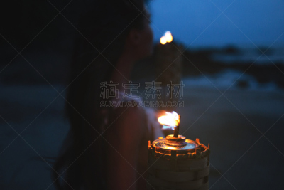 特写,竹子,照明设备,燃烧的火炬,美,灵性,水平画幅,夜晚,符号,夏天