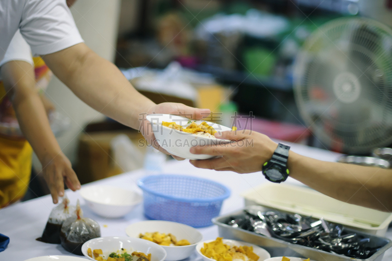 食品,慈善救济,等,概念,部分,收容中心,泰国,女人,社区