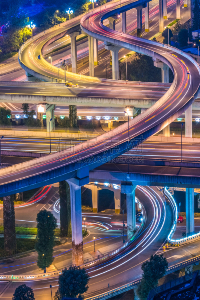 高架道路,航拍视角,成都,垂直画幅,美,未来,夜晚,无人,陆用车,交通