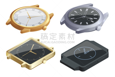 腕表,绘画插图,矢量,时间,平坦的,白色背景,概念,三维图形,分离着色,布置