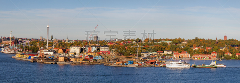 斯德哥尔摩,全景,水,水平画幅,无人,欧洲,户外,城市,船,建筑结构