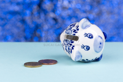 白色,侧面视角,猪,蓝色背景,小猪扑满,稀缺,储蓄,水平画幅,无人,组物体