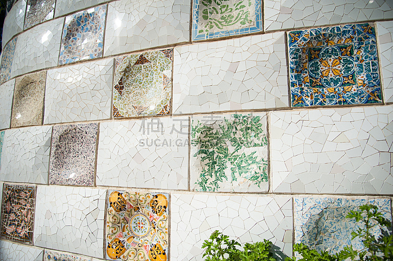 Colorful mosaic walls of Parc Guell