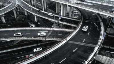 雪,公路,高架道路,城市,航拍视角,白昼,水平画幅,高视角,无人,交通