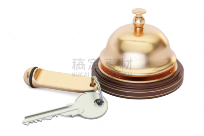 服务铃,三维图形,白色背景,酒店钥匙,分离着色,敲钟音乐家,门童,铃,酒店服务台,汽车旅馆