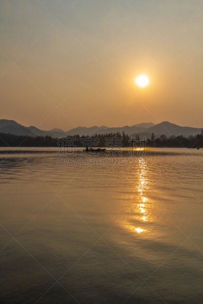 船,西湖,杭州,旅游目的地,在下面,照明设备,黄昏,中国,湖,户外