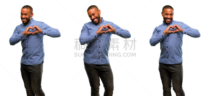 非洲人,幸福,符号,手,心型,男人,络腮胡子,爱,出示
