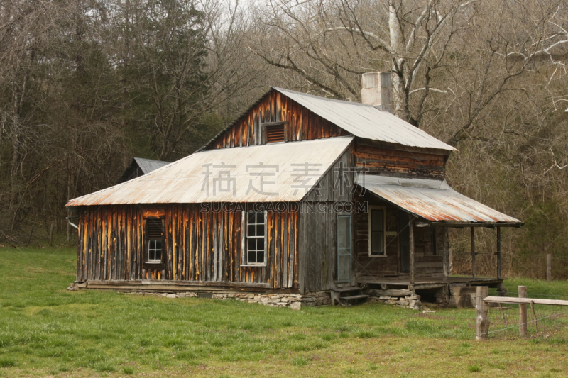 小木屋,树林,布法罗河,欧扎克山脉,阿肯色州,褐色,水平画幅,绿色,木制,无人