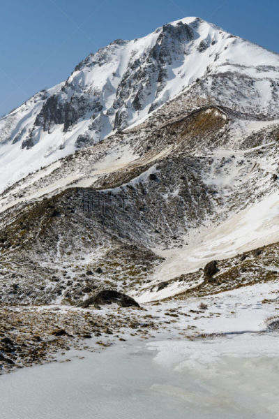 春天,山,自然,万代山,垂直画幅,风景,图像,雪,福岛县,无人