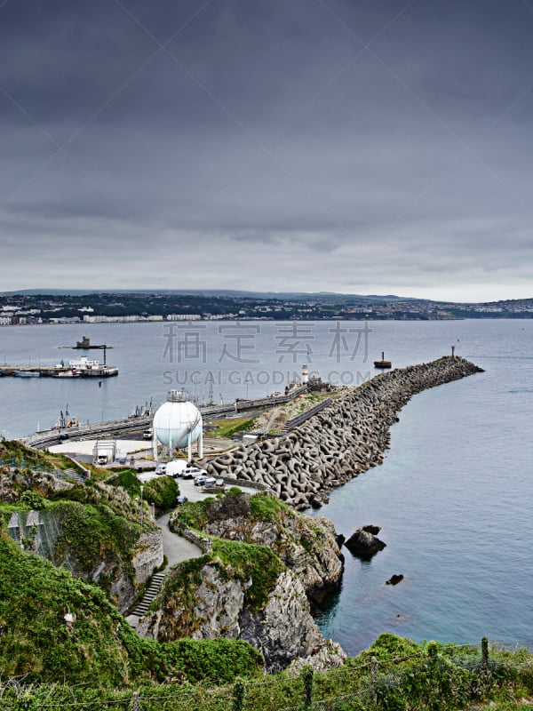 海岸线,河岸,海洋,垂直画幅,天空,绿色,地形,无人,马恩岛,户外