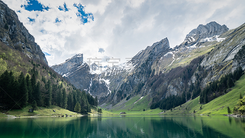 湖,瑞士阿尔卑斯山,瑞士,内阿彭策尔,陆地,水,天空,水平画幅,云,桑蒂斯