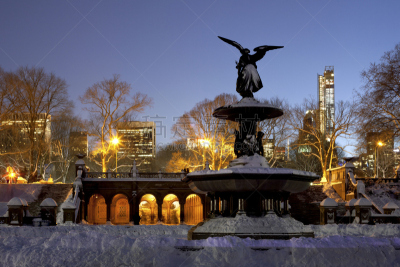 贝蒂斯达喷泉,中央公园,大风雪,美国,水平画幅,建筑,雪,无人,天使,户外