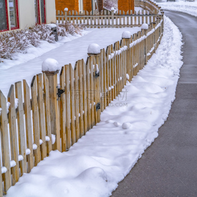 雪,篱笆,住房,庭院,前面,人行道,气候,湿,环境,犹他