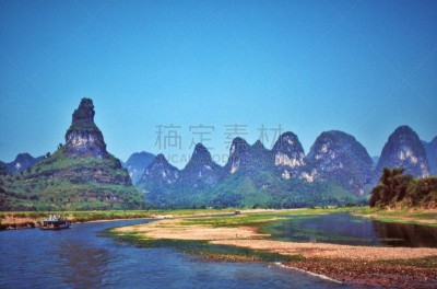 漓江,乘船游,山,山脉,自然,旅游目的地,水平画幅,地形,无人,户外