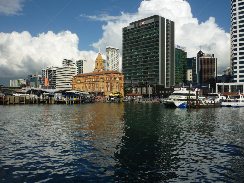 城市天际线,waitemata harbour,白昼,晴朗,水,天空,水平画幅,云,无人,海港