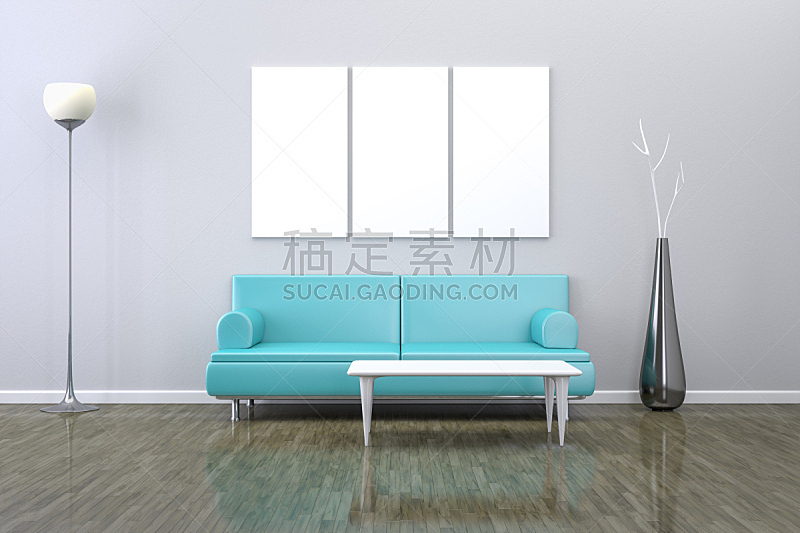 沙发,住宅房间,蓝色,褐色,水平画幅,无人,架子,家具,现代,地板
