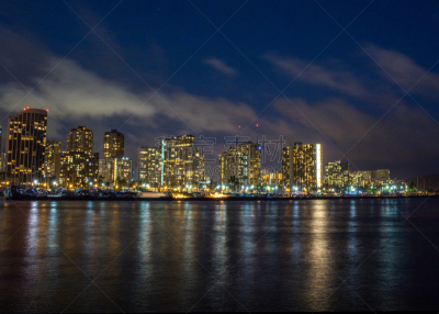 魔幻岛,夜晚,都市风景,檀香山,捕获的,美国,水平画幅,无人,海港,太平洋岛屿