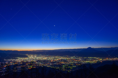 夜晚,甲府市,富士山,山,天空,美,星系,里山,水平画幅,透过窗户往外看