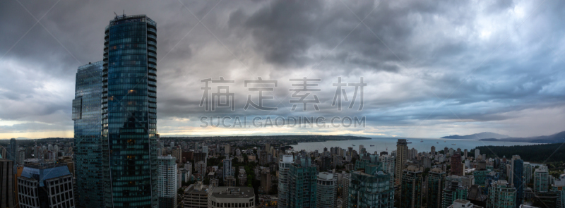 都市风景,航拍视角,市区,温哥华,天空,美,暴风雨,公元前,水平画幅,高视角