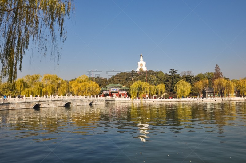 都市风景,岛,北海公园,水,天空,东亚,湖,白色,著名景点,篱笆