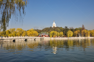 都市风景,岛,北海公园,水,天空,东亚,湖,白色,著名景点,篱笆