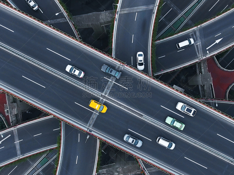公路,环形路,十字路口,上海,立交桥,卡车,多车道公路,路口,方向标,水平画幅