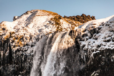 冰岛国,冬天,seljalandsfoss waterfall,南,风景,水,天空,美,水平画幅,雪