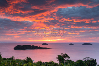 昌岛,泰国,岛,视角,桐艾府,当地著名景点,日落时分,水,天空,水平画幅