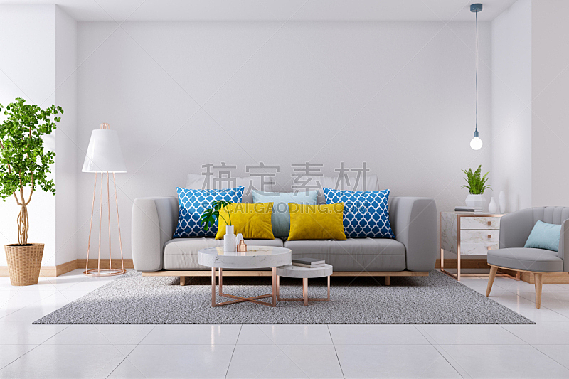 华贵,沙发,极简构图,室内,白色,起居室,墙,三维图形,地板,灰色