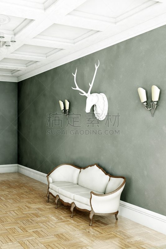 沙发,住宅房间,白色,古典风格,垂直画幅,壁脚板,墙,树木造型,无人,灯