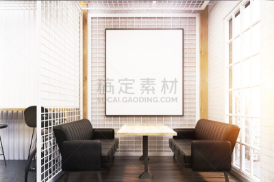 咖啡馆,室内,金属格栅,单色图片,沙发,黑色,留白,艺术,水平画幅,无人