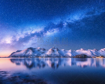挪威,雪,岩石,星系,峡湾,太空,冬天,海洋,地形,山