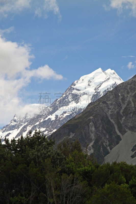 风景,麦肯齐地区,库克山,新西兰坎特伯雷地区,南阿尔卑斯山脉,垂直画幅,天空,留白,雪,无人